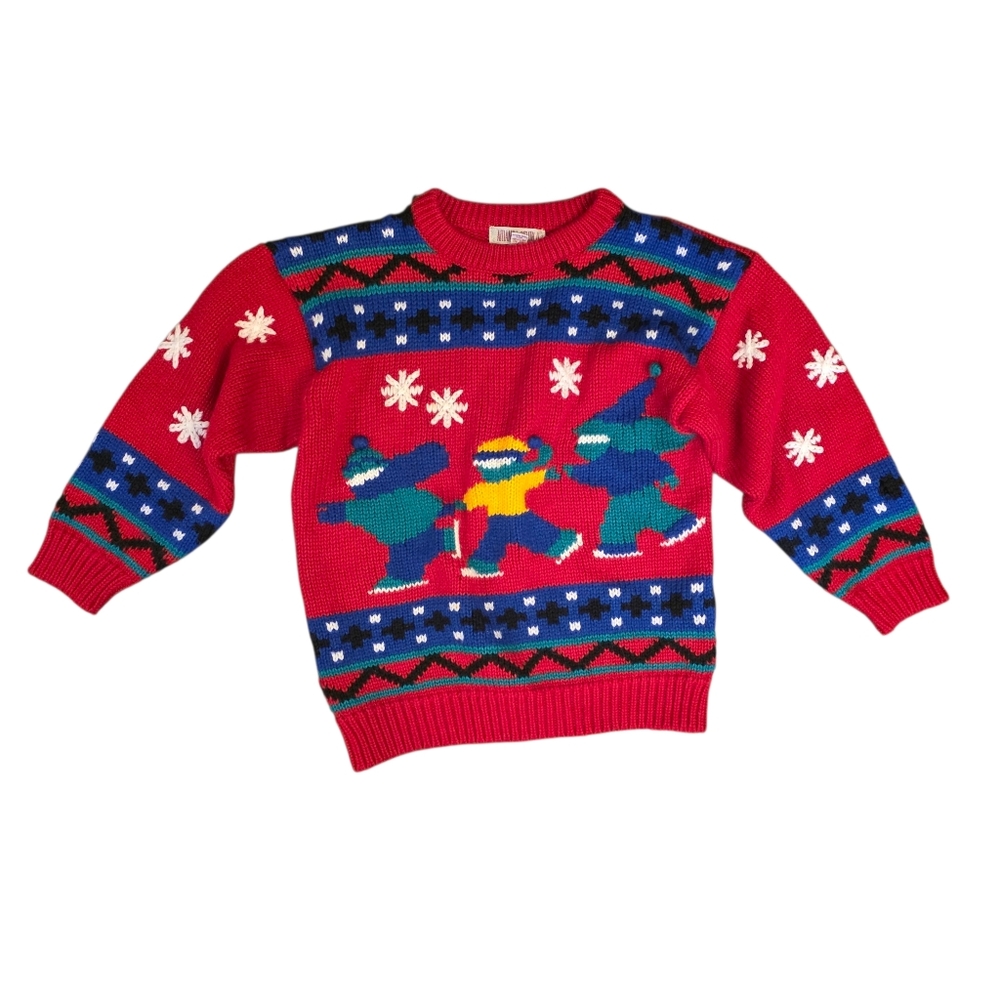 Vintage Holiday Red Sweater ice Skating
